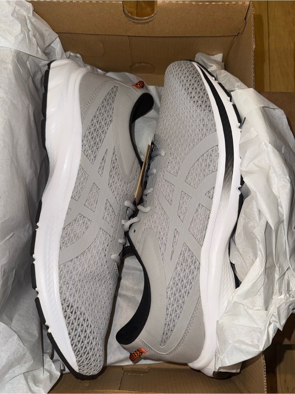 Asics Light Gray and Black Men's Running Sneakers with Orange Accents - Picture 7 of 13